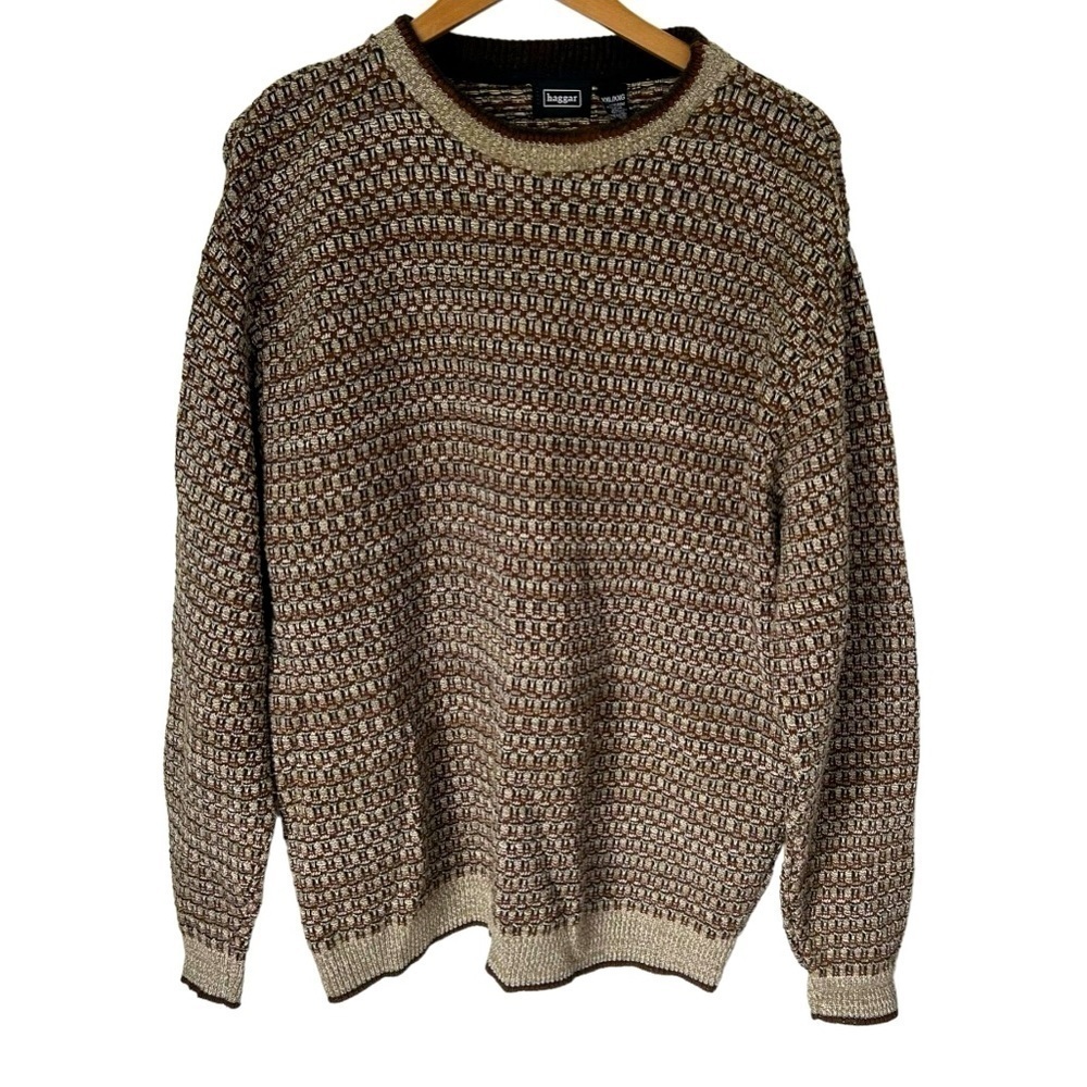 Vintage haggar Brown & Tan Woven Textured Grandpa Sweater Size XXL